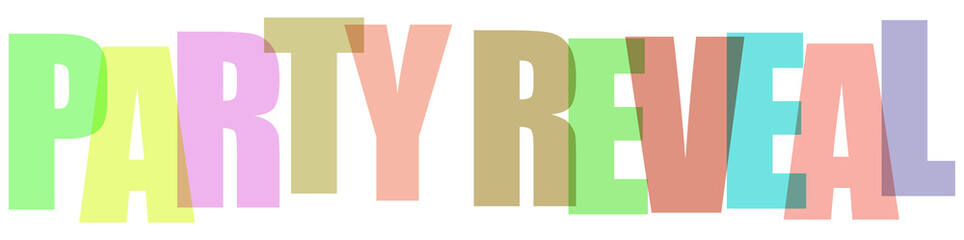 Colorful typography design with the words party reveal in overlapping translucent letters © MST