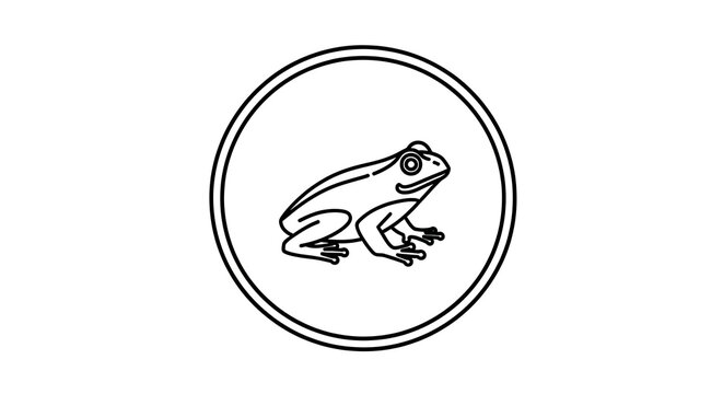 Simple frog line art logo inside a circle.