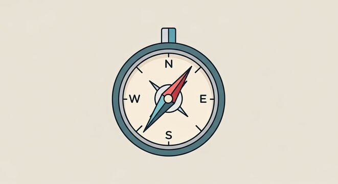 Simple nautical compass illustration with red and green needle.