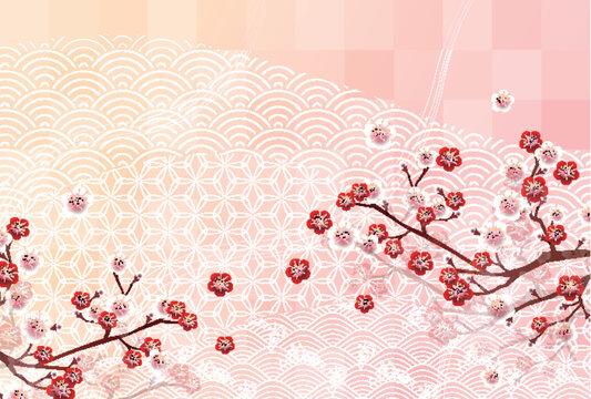 Elegant Pink Japanese Plum Blossom Patterned Background
