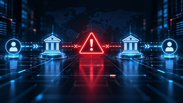 Digital Banking Fraud Alert With Blocked Transaction And Warning Sign