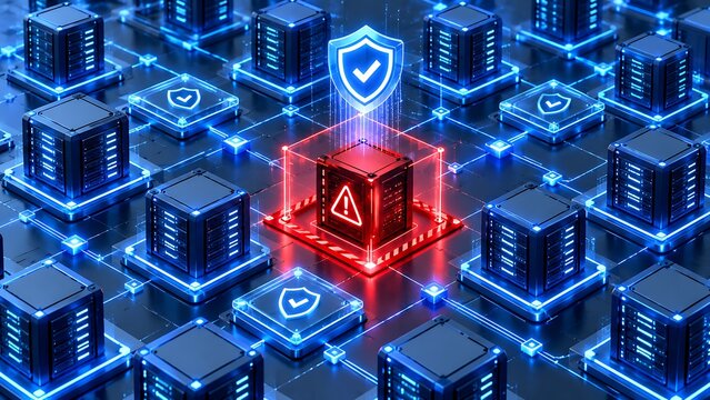 Cyber Security Network Protection Concept With Server Data Threat Alert