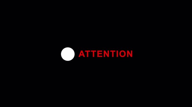 Important alert  motion graphic, , Red exclamation mark alert icon with attention text transparent background in 4K.Attention notice title animation, caution message reveal, Attention text animation