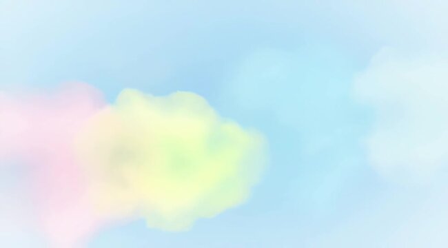 Pastel colorful clouds drifting gracefully across a serene bright blue sky in motion video footage
