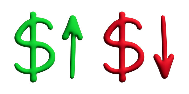 3d dollar currency symbol Growth and fall profit with arrow up and down Element for design