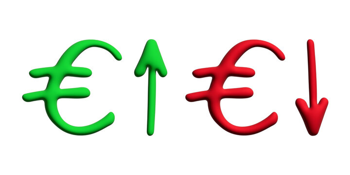 3d euro currency symbol Growth and fall profit with arrow up and down Element for design