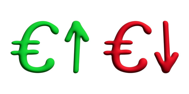 3d euro currency symbol Growth and fall profit with arrow up and down Element for design