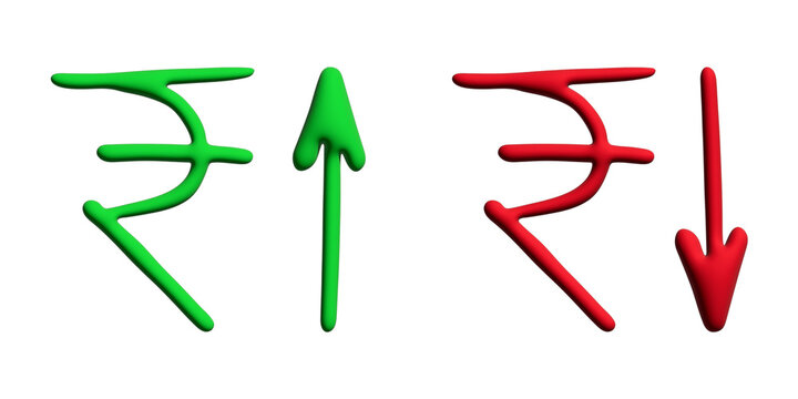 3d rupee currency symbol Growth and fall profit with arrow up and down Element for design
