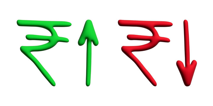 3d rupee currency symbol Growth and fall profit with arrow up and down Element for design