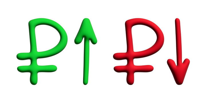 3d russian ruble currency symbol Growth and fall profit with arrow up and down Element for design