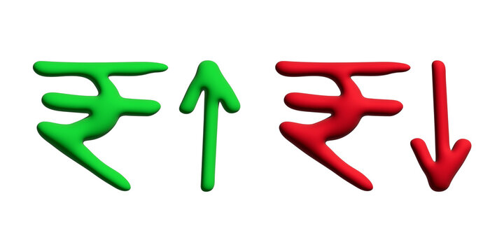 3d rupee currency symbol Growth and fall profit with arrow up and down Element for design