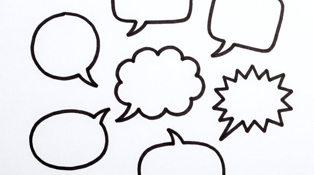 Empty speech bubble outlines for diverse communication concept designs ideal for graphic design projects, presentations, social media posts, and advertisements.