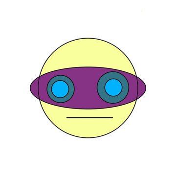 Yellow round cartoon alien head with purple visor illustration