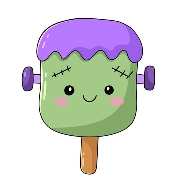 Cute Green Frankenstein Monster Popsicle Halloween Illustration