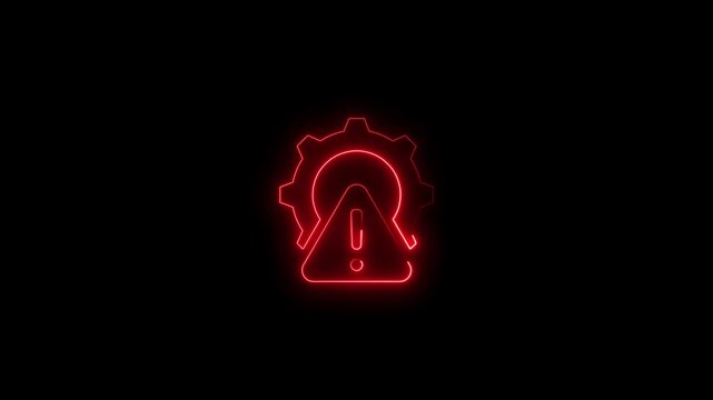 Animation of glowing neon Warning attention icon signal , alert , risk , safety, danger road warning sign animated .neon sign Warning alert .4K black background visuals