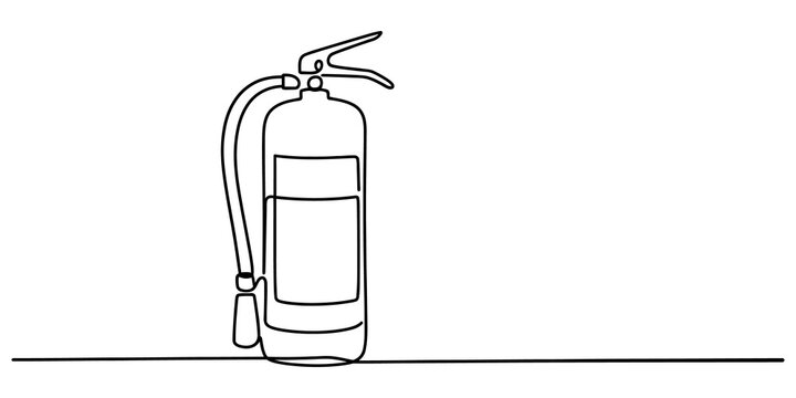 Continuous single line drawing of a fire extinguisher emergency safety equipment isolated on transparent background, Vector