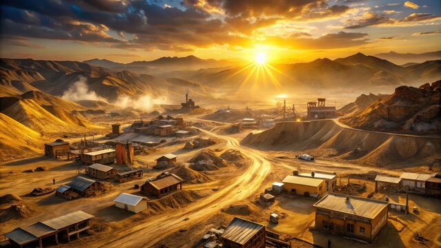 Golden sun rises over dusty mining town where prospectors unearth glinting treasure bound for global markets