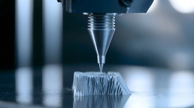 A precision metal 3D printer deposits material layer by layer onto a partially formed object with fine detail
