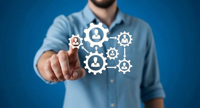 People icon set interaction symbolizes business process management and organizational workflow