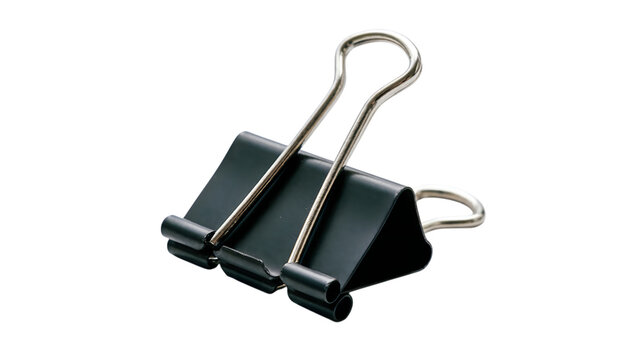 Two black binder clips on a white surface isolated on transparent background