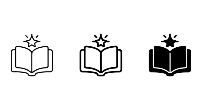 Open Book Icons, Knowledge Symbol, Education Vector Graphics, Learning and Wisdom Star Icons
