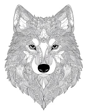 Head Wolf Mandala Animal Coloring Page Vector