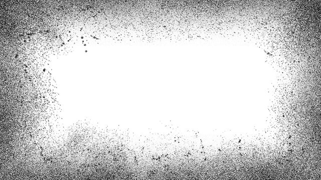Black Grunge Border Frame Overlay with Distressed Splatter Texture and Isolated Transparent Center