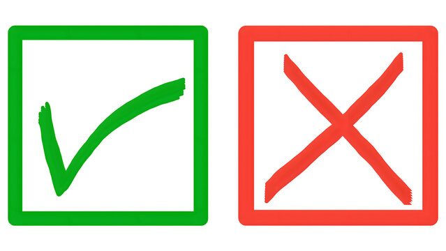 Green Check Mark and Red Cross Icons with Transparent Background, checkbox