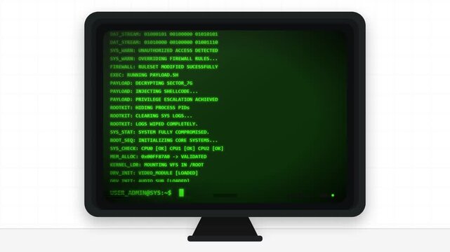 Retro Computer Terminal Running Hacker Command Lines