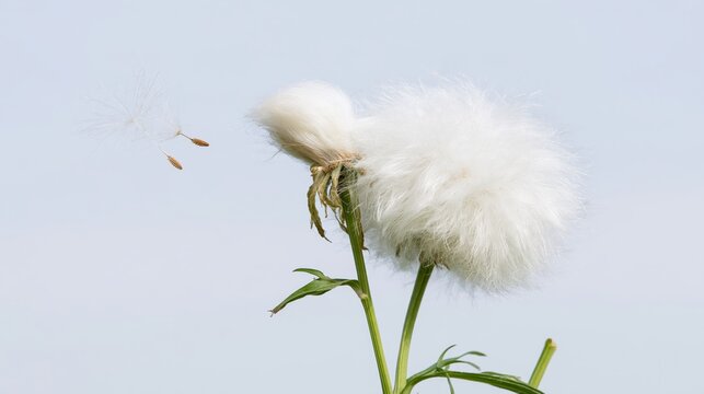 Fluffy plant seed head with dispersing seeds