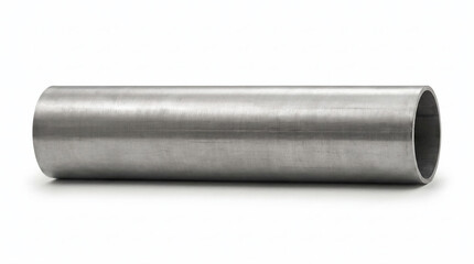 Fototapeta premium Single hollow stainless steel pipe industrial cylindrical metal tube hardware component for plumbing and engineering isolated on white background