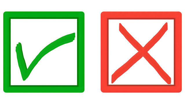 Green Check Mark and Red Cross Icons with Transparent Background, checkbox