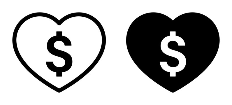 Heart with dollar sign silhouette for finance logo