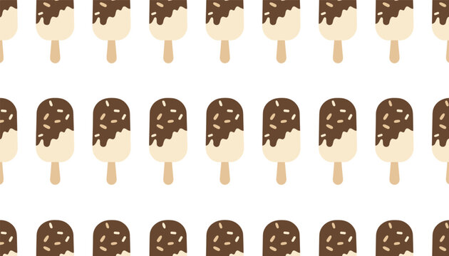 Fabulous seamless repeating pattern of sweet chocolate dipped ice cream popsicles on sticks with sprinkles.