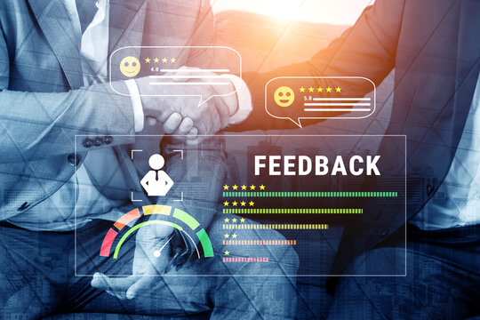 A system for collecting customer feedback and measuring service quality. A dashboard with user reviews, ratings, and a satisfaction meter. Motif