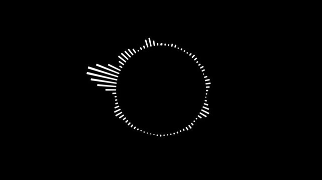 sound visualization on transparent background, dynamic equalizer rhythm bars, audio frequency sound waves in the background, white circle audio wave spectrum lines animation on Black background