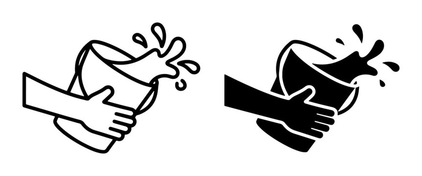 Hand spilling water from bucket silhouette for logo