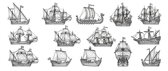 Collection of vintage sailing ships illustration © din