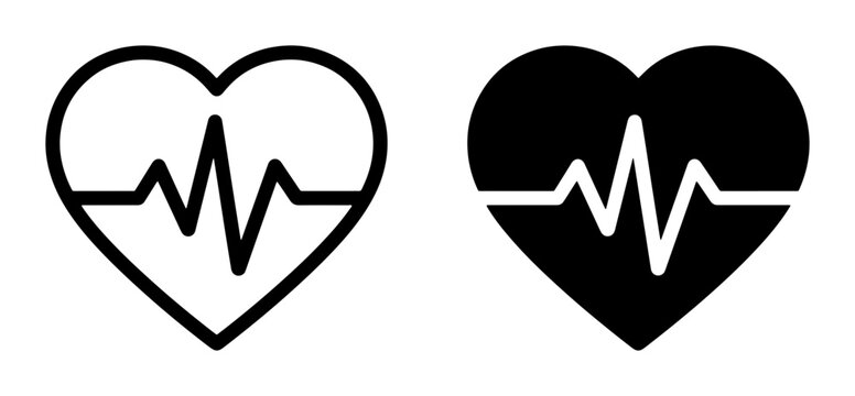 Heartbeat electrocardiogram heart silhouette for healthcare logo