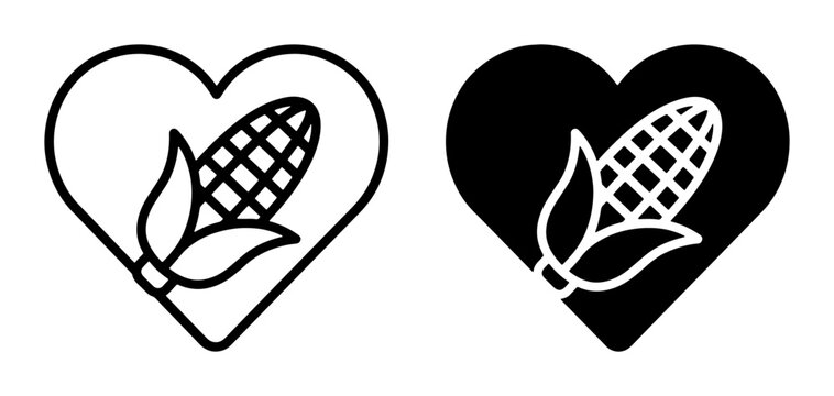 Corn cob in heart silhouette for logo
