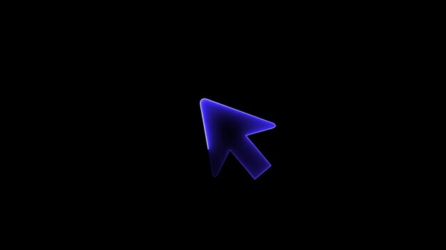 Glowing neon cursor icon isolated on transparent background, mouse pointer, click symbol, UI element, or selection arrow