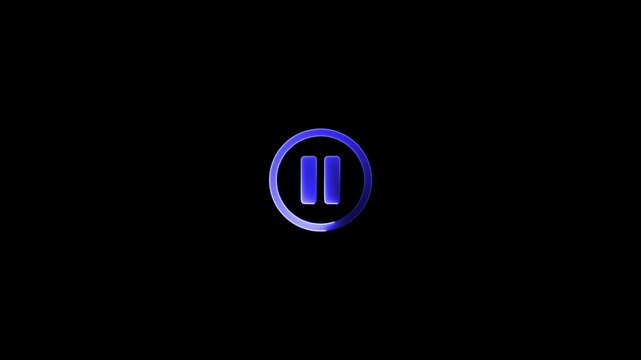 Glowing light neon red color media player pause icon animation sign symbol on black background. 4k animation motion video.