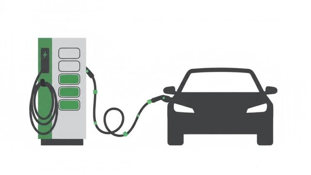 Electric Vehicle Charging Station Minimalist Vector Animation with Battery Energy Indicator and Sustainable Transportation Technology Concept