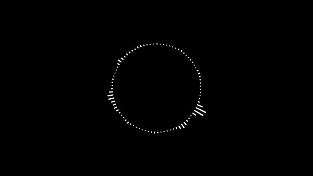 sound visualization on transparent background, dynamic equalizer rhythm bars, audio frequency sound waves in the background, white circle audio wave spectrum lines animation on Black background