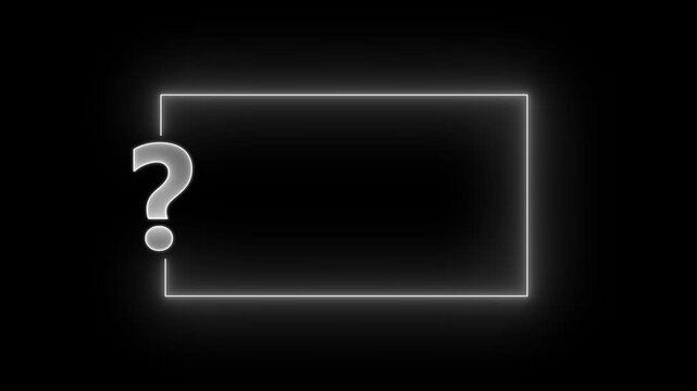 Neon glowing question mark frame overlay on black background, for faq and, problem solving concepts border