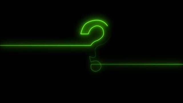 Neon green question mark pulse line animation, glowing digital abstract background, for faq and, problem solving concepts