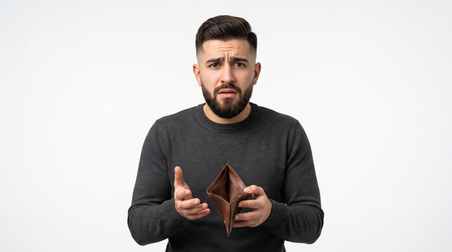 Inflation empties wallet causing financial worry. Economy finance recession crisis. bankruptcy debt loss broke, poverty poor unemployment, money budget saving