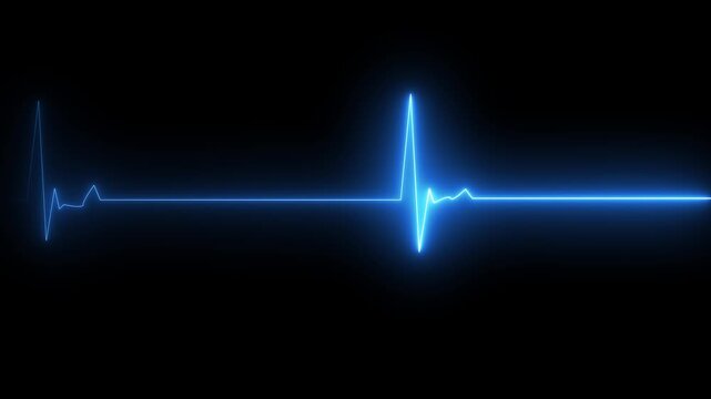 Neon blue heartbeat ekg monitor line animation on black background, for medical and, technology concepts