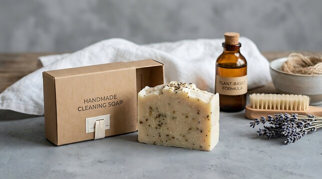 Handmade soap with natural ingredients and packaging for sale