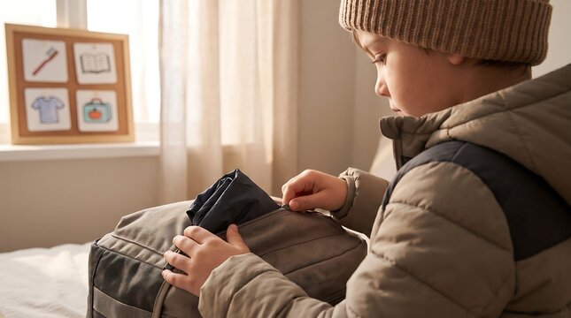 Child Zipping Jacket Independently Before School